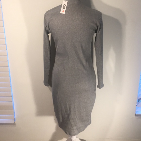 Long sleeve below the knee gray ribbed dress Small - Picture 3 of 5